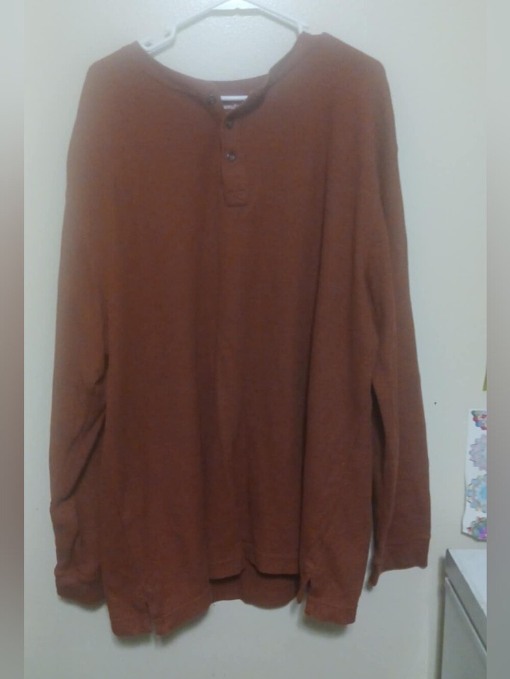 St. Johns Bay Men's Long-Sleeve Henley Shirt - Rust Brown 3xlt  A-33
